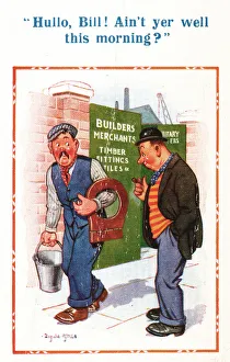 Comic postcard, Outside the builders merchants Comic postcard, Outside the builders merchants