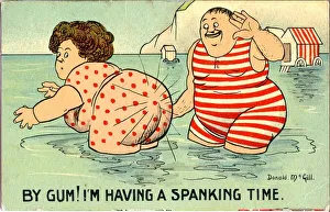 Comic postcard, Plump couple in the sea Comic postcard, Plump couple in the sea