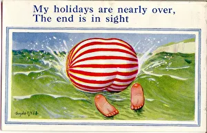 Comic postcard, Plump holidaymaker in the sea Comic postcard, Plump holidaymaker in the sea