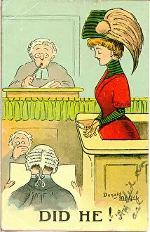 Evidence Gallery: Comic postcard, Pretty woman in court scene