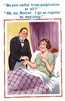 Comic postcard, Pretty woman and doctor Comic postcard, Pretty woman and doctor