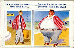 Comic postcard, Putting on weight at the seaside Comic postcard, Putting on weight at the seaside
