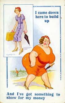 Comic postcard, Putting on weight at the seaside Date: 20th century Comic postcard, Putting on weight at the seaside Date: 20th century