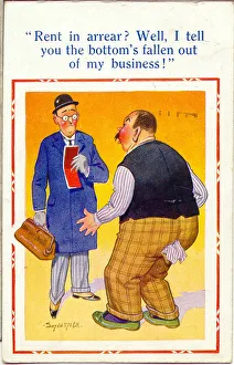 Comic postcard, Rent collector and tenant Date: 20th century Comic postcard, Rent collector and tenant Date: 20th century