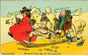 Gravel Gallery: Comic postcard, Rickshaw ride - My word if you slip on the gravel