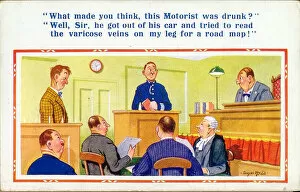 Witness Gallery: Comic postcard, Scene in a court of law Date: 20th century