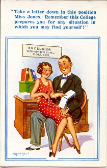Comic postcard, Scene at secretarial college Comic postcard, Scene at secretarial college