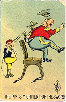Comic postcard, Schoolboy and military man - practical joke Date: early 20th century Comic postcard, Schoolboy and military man - practical joke Date: early 20th century