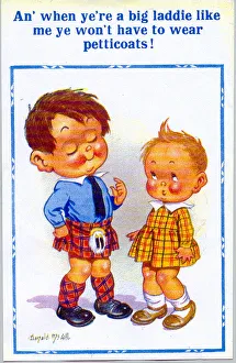 Comic postcard, Scottish boy in a kilt Date: 20th century Comic postcard, Scottish boy in a kilt Date: 20th century