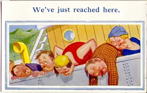 Comic postcard, Sea sickness on a boat Date: 20th century Comic postcard, Sea sickness on a boat Date: 20th century