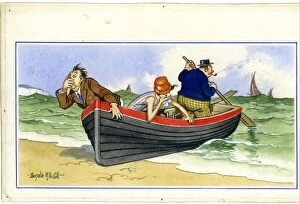 Comic postcard, Sea sickness in a rowing boat