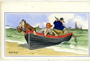 Comic postcard, Sea sickness in a rowing boat Comic postcard, Sea sickness in a rowing boat
