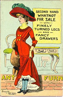 Comic postcard, Second Hand Whatnot For Sale with finely turned legs Comic postcard, Second Hand Whatnot For Sale with finely turned legs