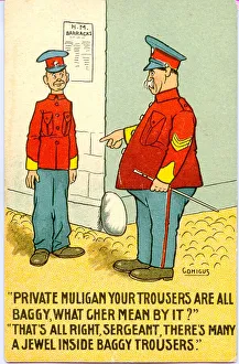Comic postcard, Sergeant and soldier - criticism of baggy trousers Date Comic postcard, Sergeant and soldier - criticism of baggy trousers Date