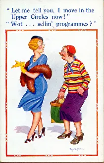 Comic postcard, Socially superior - two women Date: 20th century Comic postcard, Socially superior - two women Date: 20th century