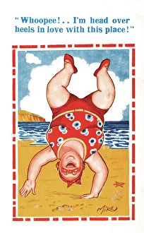 Comic postcard, Somersault on the beach Comic postcard, Somersault on the beach