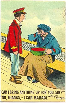 Comic postcard, Steward and sick man on board ship Comic postcard, Steward and sick man on board ship