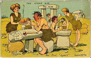 Comic postcard, Stone Age Lyon's Cafe Date: 20th century Comic postcard, Stone Age Lyon's Cafe Date: 20th century