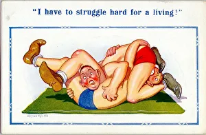 Comic postcard, Struggling hard to earn a living Date: 20th century Comic postcard, Struggling hard to earn a living Date: 20th century