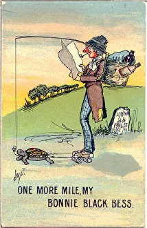 Comic postcard, Travelling on rollerskates, pulled by a tortoise Date Comic postcard, Travelling on rollerskates, pulled by a tortoise Date