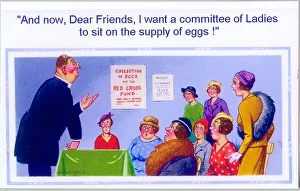 Comic postcard, Vicar with group of women Date: 20th century Comic postcard, Vicar with group of women Date: 20th century