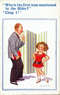 Comic postcard, Vicar and little girl Date: 20th century Comic postcard, Vicar and little girl Date: 20th century