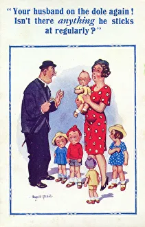 Comic postcard, Vicar, woman and five children Comic postcard, Vicar, woman and five children