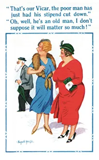 Comic postcard, the vicar's stipend cut down Comic postcard, the vicar's stipend cut down