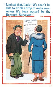 Comic postcard, water passed by Borough Surveyor, WW2 Date: circa 1940s Comic postcard, water passed by Borough Surveyor, WW2 Date: circa 1940s