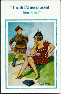 Comic postcard, Woman annoys Scotsman Date: 20th century Comic postcard, Woman annoys Scotsman Date: 20th century