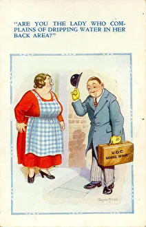 Comic postcard, Woman and council official Date: 20th century Comic postcard, Woman and council official Date: 20th century