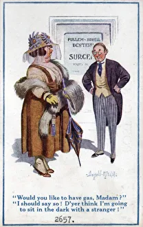 Dental Gallery: Comic postcard, Woman at the dentists Date: circa 1918