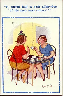 Comic postcard, Two women in a cafe Date: 20th century Comic postcard, Two women in a cafe Date: 20th century