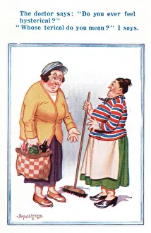 Comic postcard, Two women in conversation Date: 20th century Comic postcard, Two women in conversation Date: 20th century