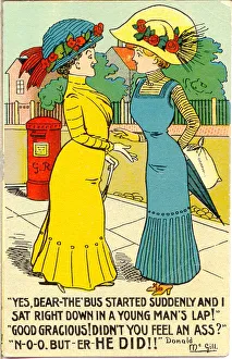 Comic postcard, Two women in the street Date: 20th century Comic postcard, Two women in the street Date: 20th century