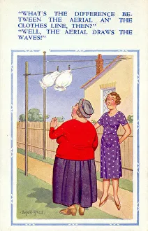Comic postcard, Women and washing line Date: 20th century Comic postcard, Women and washing line Date: 20th century