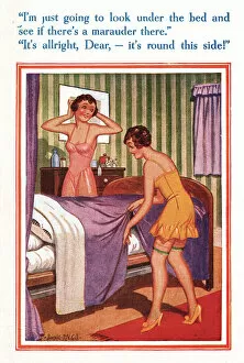 Chamber Gallery: Comic postcard, Two young women in bedroom