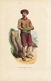 Common Indian man in short trousers, sash belt and turban Common Indian man in short trousers, sash belt and turban