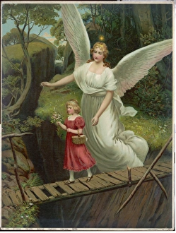 <b class=qtipBold><figcaption>Concepts/Angels</figcaption></b><br>A Guardian Angel watches over a child as she crosses a dangerous bridge<br><em>© Mary Evans Picture Library</em> Concepts/Angels