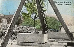 Prints of Corner stone of the new St Patricks Church, 20th and Rittenhouse Streets, Philadelphia, Pennsylvania, USA. The stone had been brought from Armagh, Ireland, and was laid on 3 October 1910 Armagh Prints: Corner Stone Print, St Patricks Church, Philadelphia