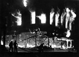 Corner store ablaze - Blitz on London - WW2 Corner store ablaze - Blitz on London - WW2