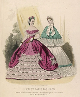 <b class=qtipBold><figcaption>Costume July 1864</figcaption></b><br>Lastest Paris fashion of 1864<br><em>© Mary Evans Picture Library</em> Costume July 1864