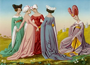 <b class=qtipBold><figcaption>Costume/Women/C15 France</figcaption></b><br>A group of French noble women in a variety of dress and headwear styles<br><em>© Mary Evans Picture Library</em> Costume/Women/C15 France