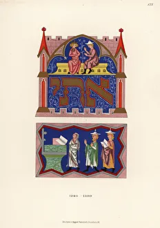 Rabbi Gallery: Costumes of Jewish noble woman and rabbi, 13th century