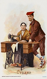 Couple from Cyrene, Libya with their Singer Sewing Machine Couple from Cyrene, Libya with their Singer Sewing Machine