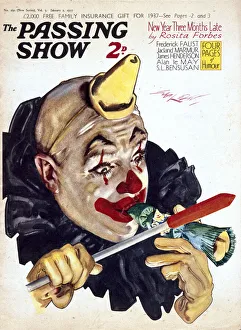 Cover design, clown with Christmas cracker Cover design, clown with Christmas cracker