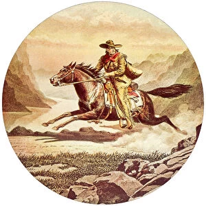 Pictures Now Collection: Cowboy riding on horse for the Pony Express Mail Service Date: 1859