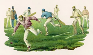 <b class=qtipBold><figcaption>Cricket/Going for a Run</figcaption></b><br>A cricket match in progress. The batsman has clipped the ball square and a finely be- shirted and facially hirsute fielder gives chase<br><em>© Mary Evans Picture Library</em> Cricket/Going for a Run
