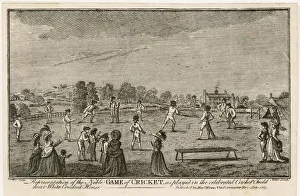 <b class=qtipBold><figcaption>Cricket at White Conduit</figcaption></b><br>'Representation of the Noble Game of Cricket, as played in the celebrated Cricket Field near White Conduit House'.<br><em>© Mary Evans Picture Library</em> Cricket at White Conduit