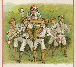 <b class=qtipBold><figcaption>A Cricketing Hero</figcaption></b><br>A young cricketing hero is acclaimed by his teammates..<br><em>© Mary Evans Picture Library</em> A Cricketing Hero